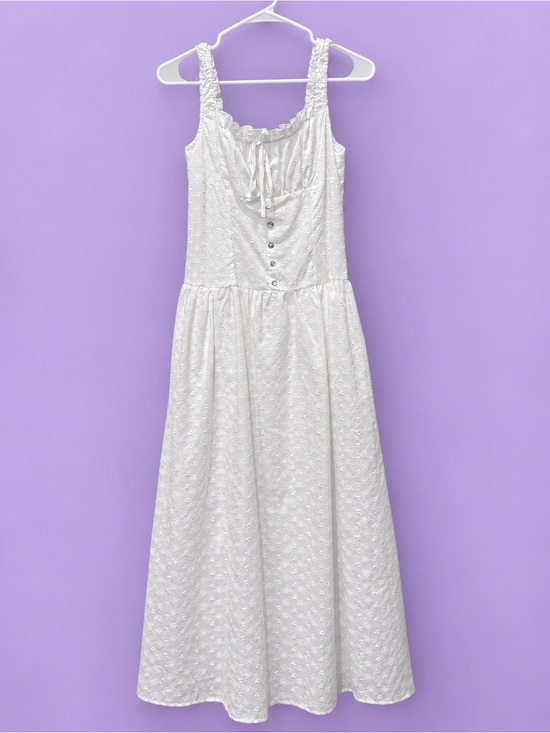Dresses & Skirts - White Eyelet Midi Dress with Button Front